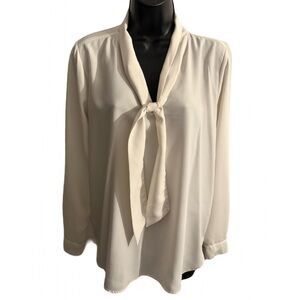 LOFT Elegant Cream Blouse with Tie Detail